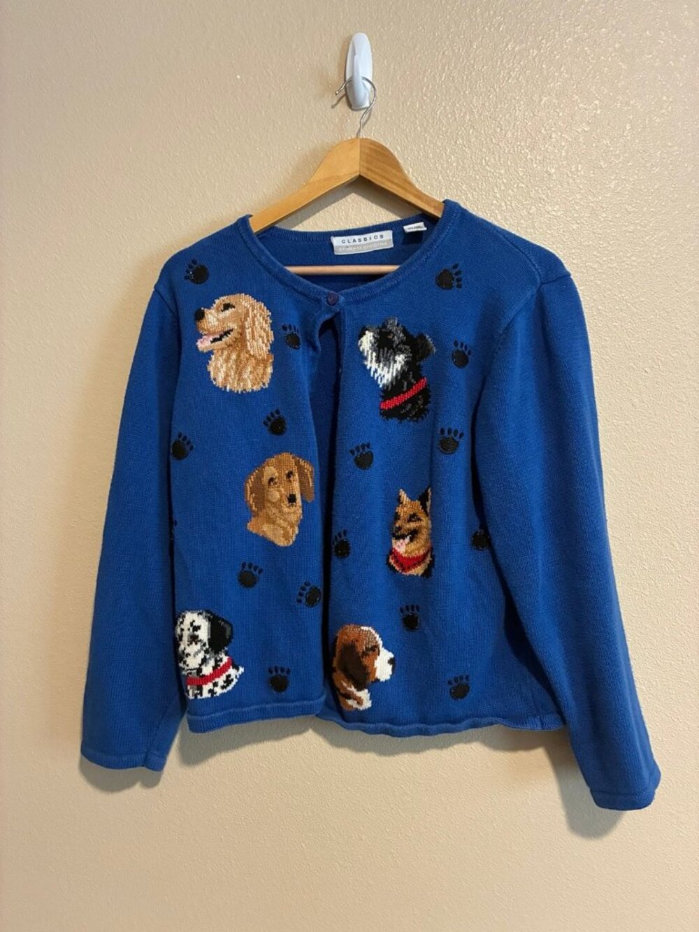 Vintage Classics by Marisa Christina Blue Dog Print Cardigan Sweater
